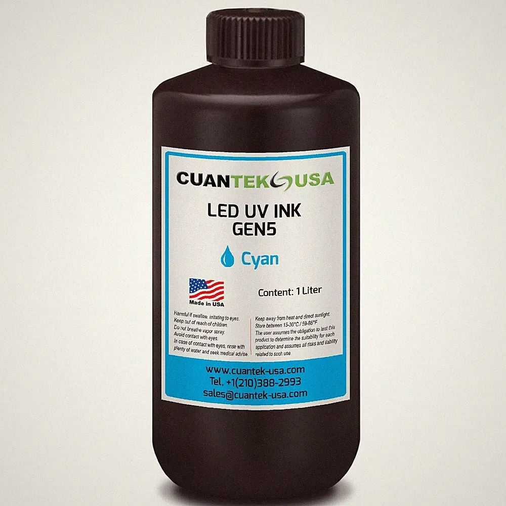 1000ml UV LED CYAN Ink for Printers w/ Ricoh GEN5, KM1024, KM512 - MADE IN USA