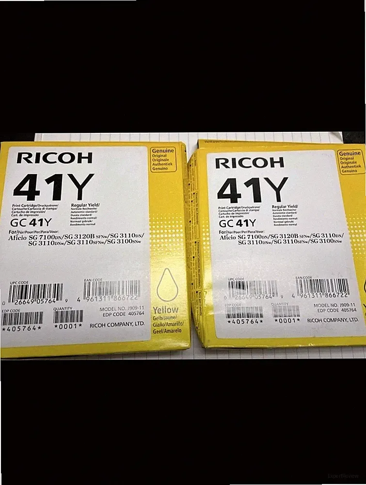 2X Genuine Ricoh 41Y Yellow Ink Cartridge 2023, 2019 exp - New