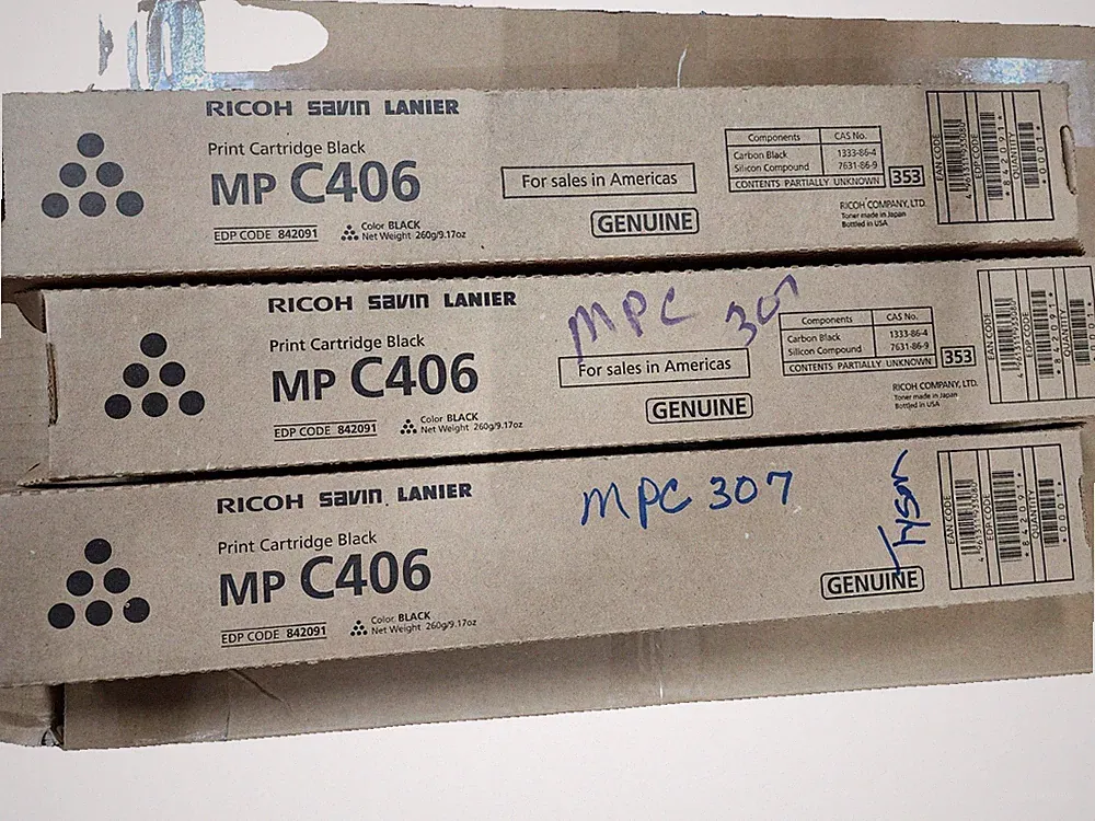 3 Ricoh MP C406 Black Print Ink Cartridges New Never Opened