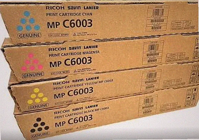 6PK Ricoh MP C6003, Cyan, Yellow, Magenta and Black Ink Cartridges Waste Bottle