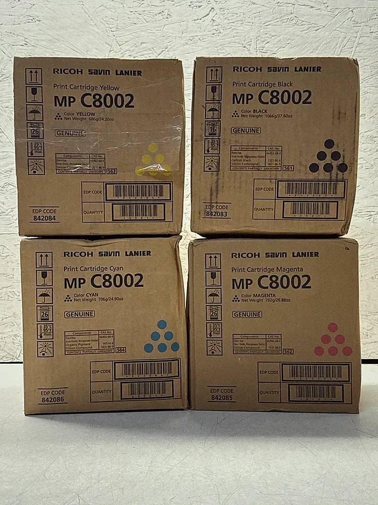 GENUINE RICOH SAVIN LANIER MP C8002 4-COLOR TONER CARTRIDGE LOT NEW IN BOXES