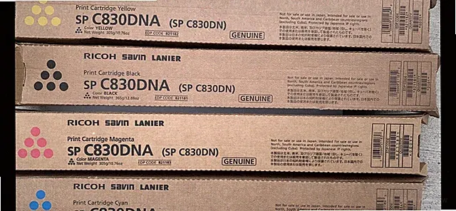 Ricoh 4 savin Lanier ink cartridges black , sayan, magenta, yellow SP830DNA