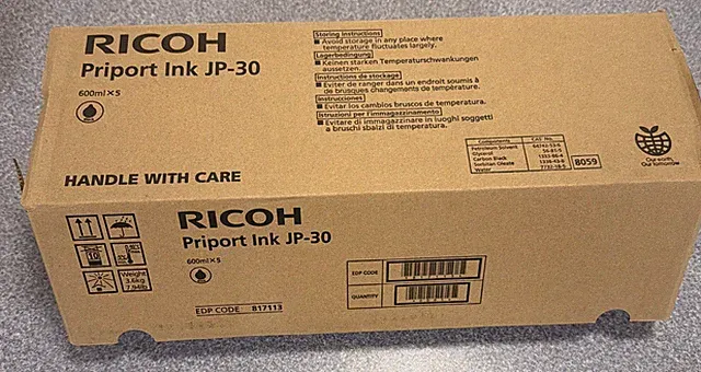 Ricoh JP-30 (817113) Black Ink Cartridge, Box of 5