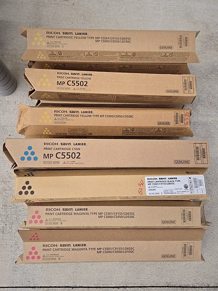 RICOH Printer Cartridges. Black, Blue, Magenta, Yellow