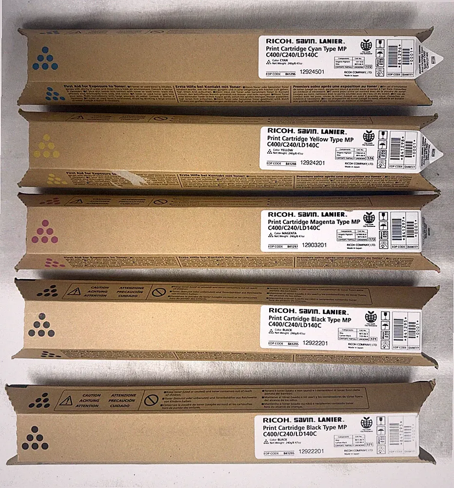 Ricoh Savin Lanier Print Cartridges C400/C240/LD140C Lot of 5 Full Color Set