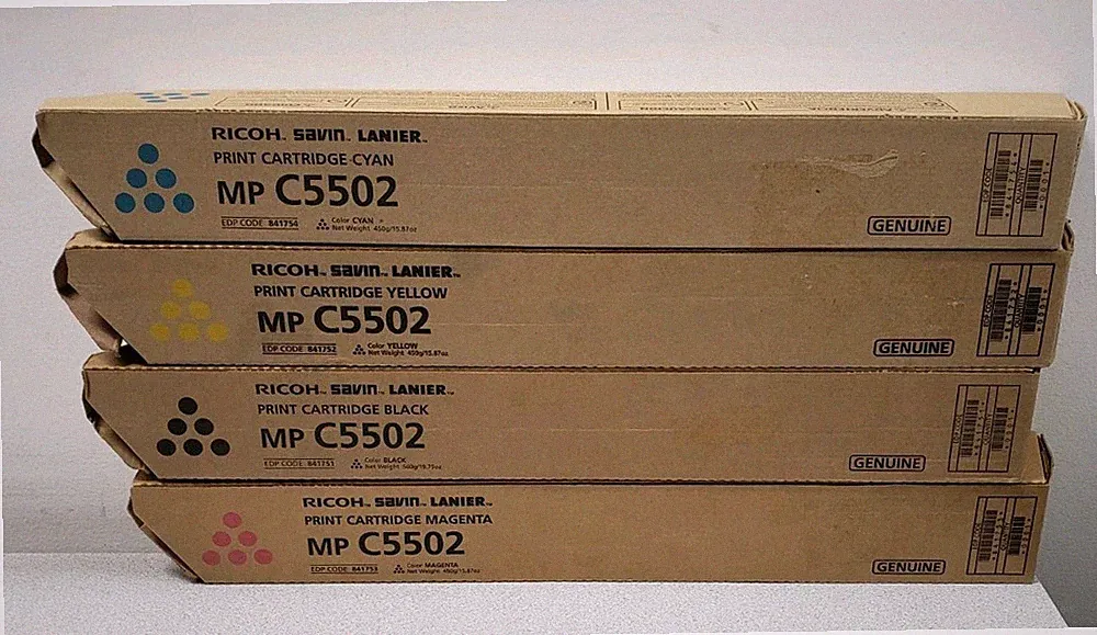 SET OF 4 GENUINE RICOH MP C5502 CYMK TONER PRINT CARTRIDGES