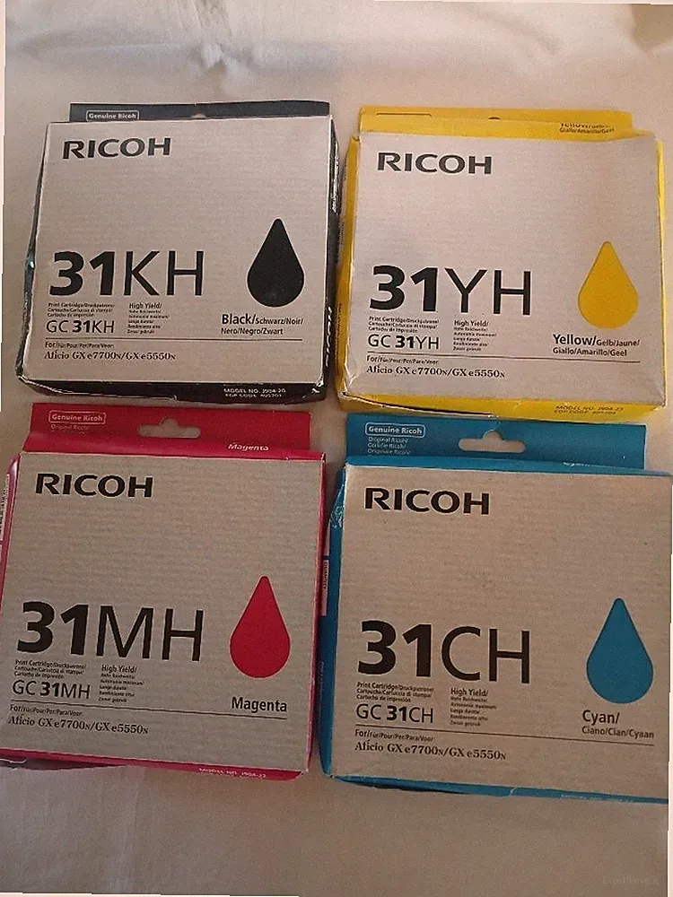 Set of 4 Ricoh High Yield Inks GC31K GC31C GC31M GC31Y CMYK GX e7700n e5550n