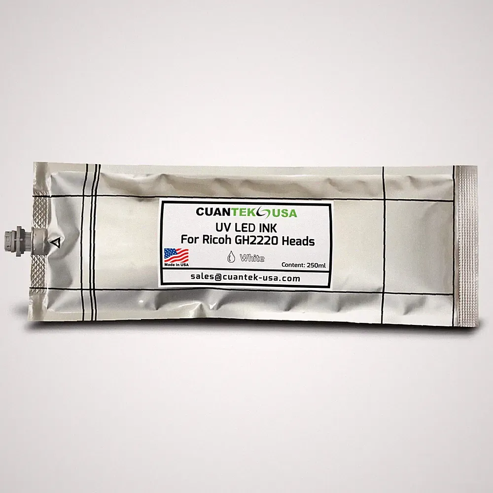 UV Curable WHITE Ink for Printers w/ RICOH GH2220 heads 250ml Bag -MADE IN USA