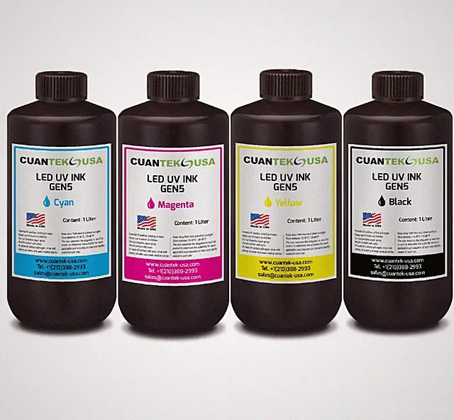 UV LED Inks for Printers w/ Ricoh GEN5 printheads - 4x 1000ml Bottles CMYK