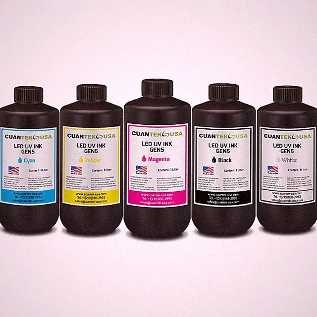 UV LED Inks for Printers w/ Ricoh GEN5 printheads - 5x 1000ml Bottles CMYKW